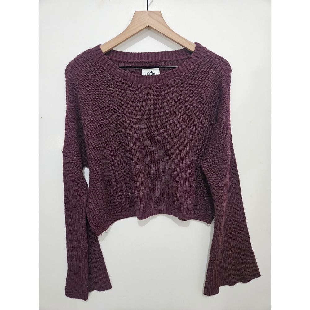 Hollister Womens Burgundy Cropped Knit Sweater Wide Sleeve Maroon Size S 3R3928